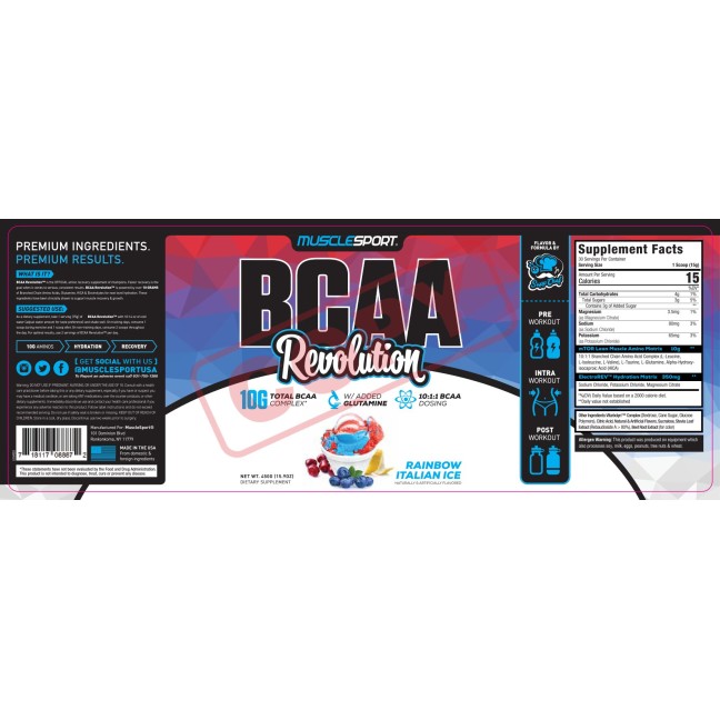 Musclesport Bcaa Revolution Rainbow Italian Ice Flavor, Aminoacizi Cu Aroma De Desert Italian, 450g