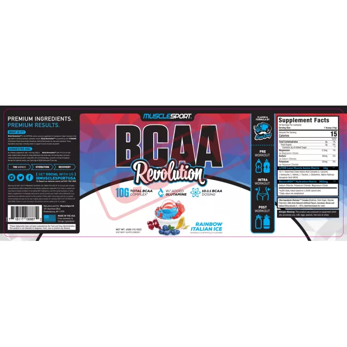 Musclesport Bcaa Revolution Rainbow Italian Ice Flavor, Aminoacizi Cu Aroma De Desert Italian, 450g