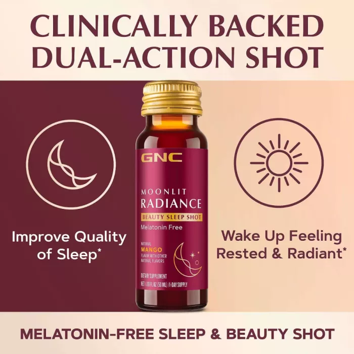 Gnc Moonlit Radiance Beauty Sleep Shot With Mango Flavor, Shot Pentru Frumusete Si Somn Cu Aroma De Mango, 10x 50 Ml