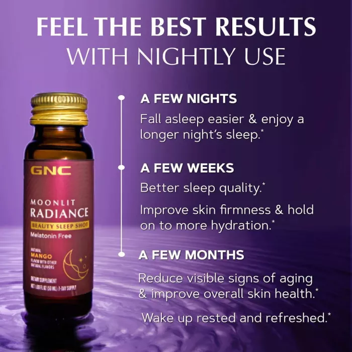 Gnc Moonlit Radiance Beauty Sleep Shot With Mango Flavor, Shot Pentru Frumusete Si Somn Cu Aroma De Mango, 10x 50 Ml