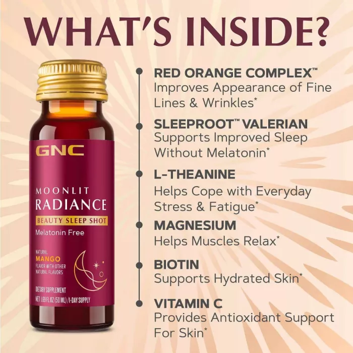 Gnc Moonlit Radiance Beauty Sleep Shot With Mango Flavor, Shot Pentru Frumusete Si Somn Cu Aroma De Mango, 50 Ml