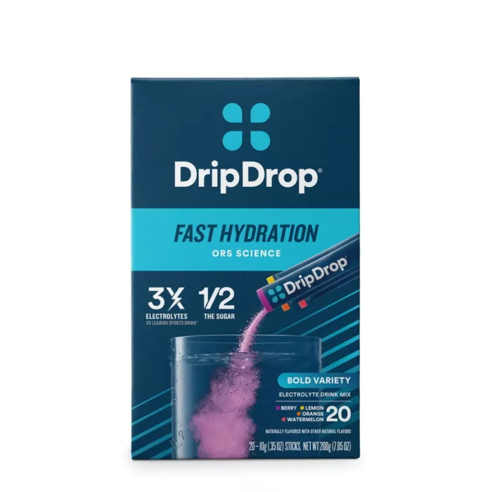 Dripdrop Electrolyte Drink Mix Bold Variety, Electroliti Cu Diferite Arome, 200 G Dripdrop Electrolyte Drink Mix Bold Variety, Electroliti Cu Diferite Arome, 200 G