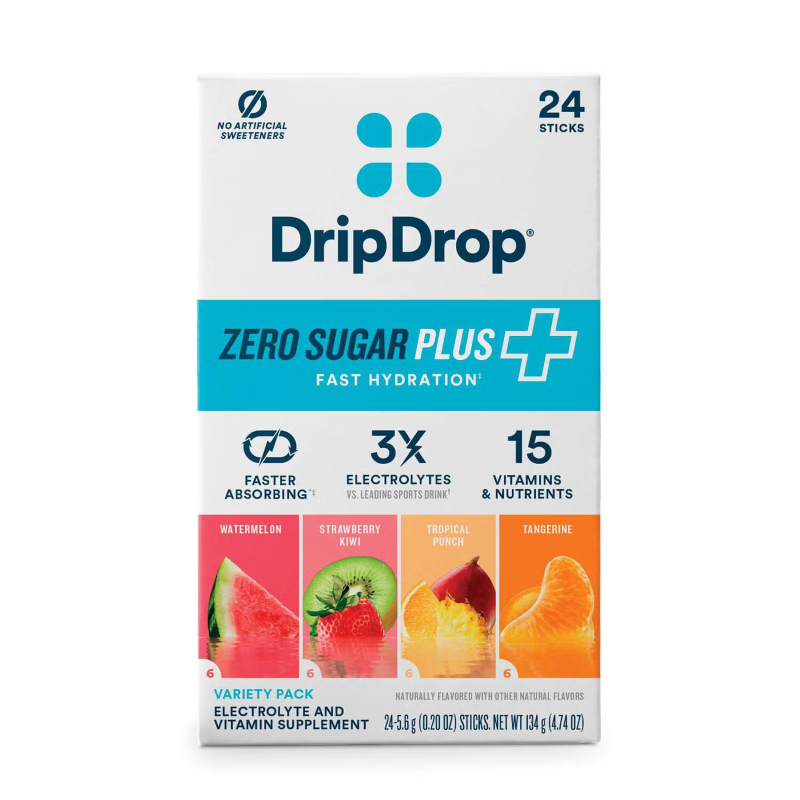 Dripdrop Zero Sugar Plus+ Electrolyte Drink Mix, Variety Pack, Electroliti Fara Zahar Cu Absorbtie Rapida Cu Diferite Arome, 134 G