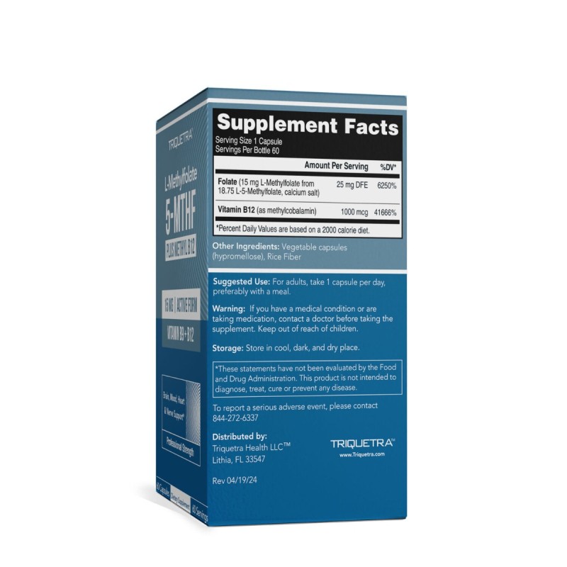 Triquetra L-methylfolate 5-mthf, Forma Bioactiva A Acidului Folic Pentru Sustinerea Functiei Cognitive, A Energiei Celulare Si A Sistemului Nervos, 60 Cps