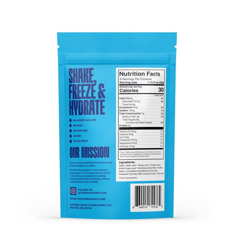 Hydra Pops Electrolyte Popsicles, Electroliti Zero Zahar Cu Gust De Portocale Si Mango, 288 G