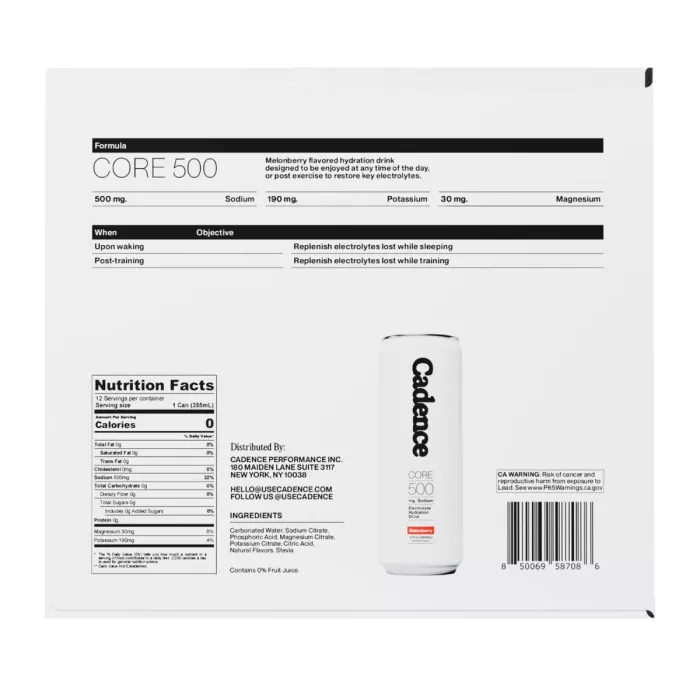 Cadence Core Electrolyte Hydration, Bautura Hidratanta Cu Aroma De Melonberry, 355 Ml