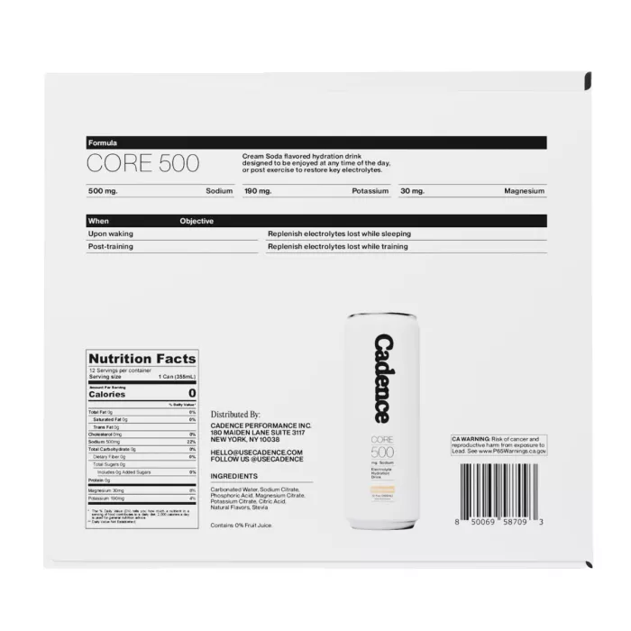 Cadence Core Electrolyte Hydration, Bautura Hidratanta Cu Aroma De Cream Soda, 355 Ml