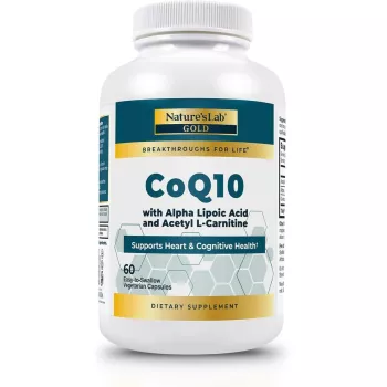 Nature's Lab Coq10 + Alpha Lipoic Acid + Acetyl L-carnitine Hcl, Formula Complexa Pentru Sustinerea Sanatatii Cardiovasculare, Functiei Cognitive Si Productiei Naturale De Energie, 60 Cps
