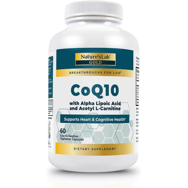 Nature's Lab Coq10 + Alpha Lipoic Acid + Acetyl L-carnitine Hcl, Formula Complexa Pentru Sustinerea Sanatatii Cardiovasculare, Functiei Cognitive Si Productiei Naturale De Energie, 60 Cps