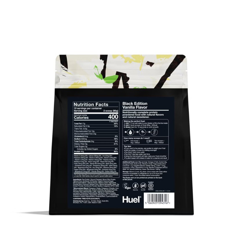 Huel Black Edition, High-protein Meal Powder, Masa Completa Cu Proteine Vegetale, Cu Aroma De Vanilie, 900 G