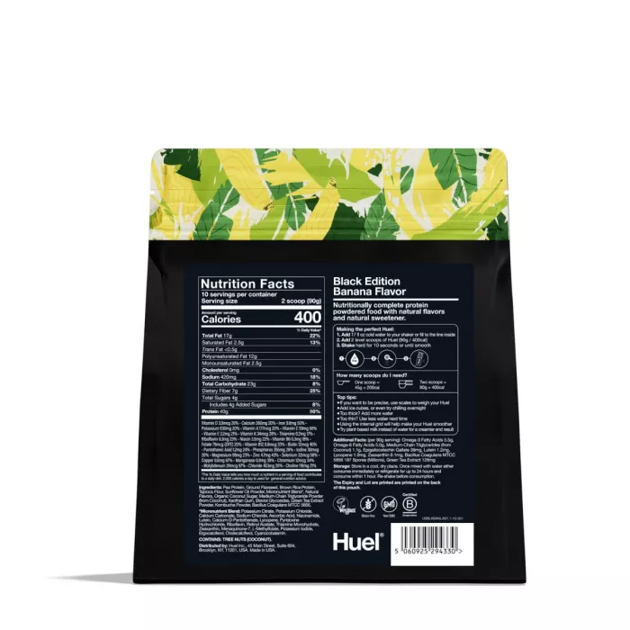 Huel Black Edition, High-protein Meal Powder, Masa Completa Bogata In Proteine 100% Vegana, Cu Aroma Naturala De Banane, 900g Huel Black Edition, High-protein Meal Powder, Masa Completa Bogata In Proteine 100% Vegana, Cu Aroma Naturala De Banane, 900g