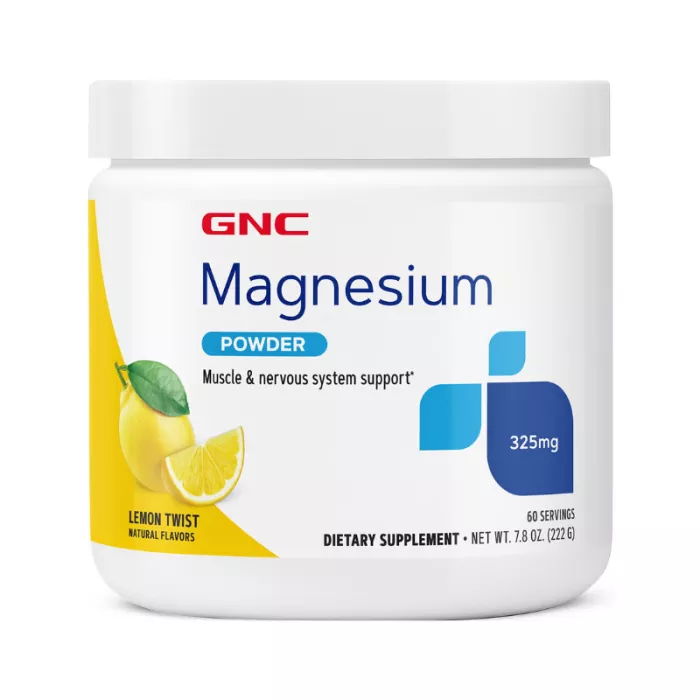 Gnc Magnesium Powder With Lemon Twist Flavor, Magneziu Pudra Cu Aroma Naturala De Lamaie, 222 G