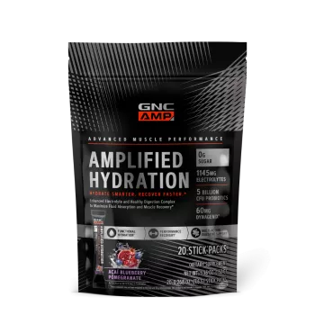 Gnc Amp Amplified Hydration, Electroliti Cu Aroma De Acai, Afine Si Rodie, 20 De Plicuri, 150 G