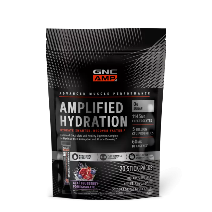 Gnc Amp Amplified Hydration, Electroliti Cu Aroma De Acai, Afine Si Rodie, 20 De Plicuri, 150 G Gnc Amp Amplified Hydration, Electroliti Cu Aroma De Acai, Afine Si Rodie, 20 De Plicuri, 150 G