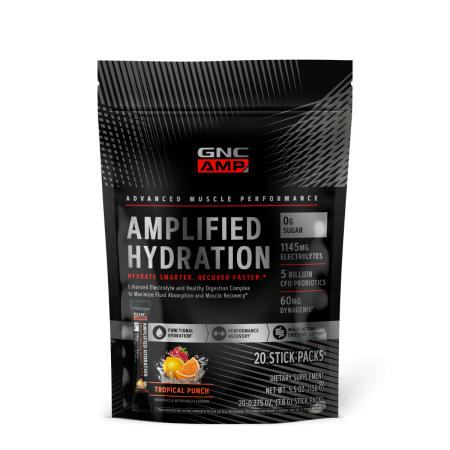 Gnc Amp Amplified Hydration, Electroliti Cu Aroma De Fructe Tropicale, 20 De Plicuri, 152 G