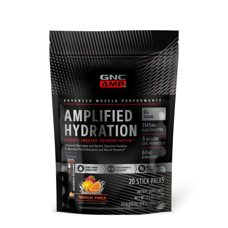 Gnc Amp Amplified Hydration, Electroliti Cu Aroma De Fructe Tropicale, 20 De Plicuri, 152 G