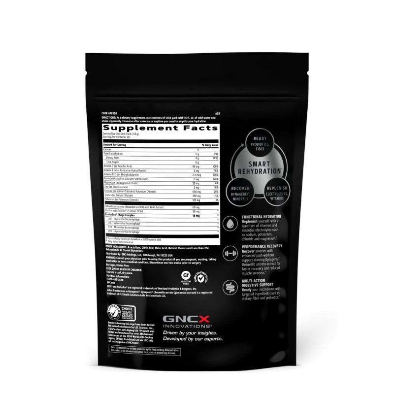 Gnc Amp Amplified Hydration, Electroliti Cu Aroma De Lamaie Si Lime, 20 De Plicuri, 152 G