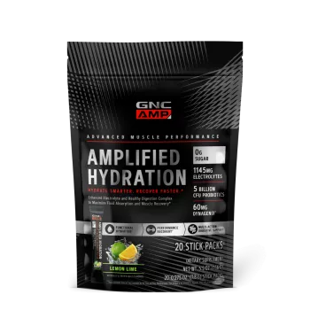 Gnc Amp Amplified Hydration, Electroliti Cu Aroma De Lamaie Si Lime, 20 De Plicuri, 152 G