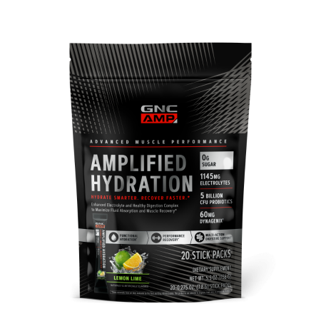 Gnc Amp Amplified Hydration, Electroliti Cu Aroma De Lamaie Si Lime, 20 De Plicuri, 152 G