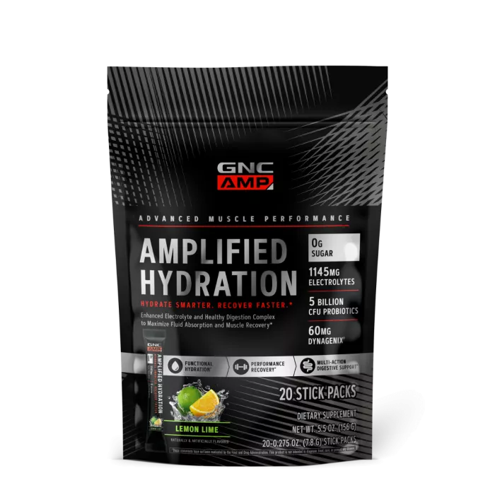 Gnc Amp Amplified Hydration, Electroliti Cu Aroma De Lamaie Si Lime, 20 De Plicuri, 152 G Gnc Amp Amplified Hydration, Electroliti Cu Aroma De Lamaie Si Lime, 20 De Plicuri, 152 G