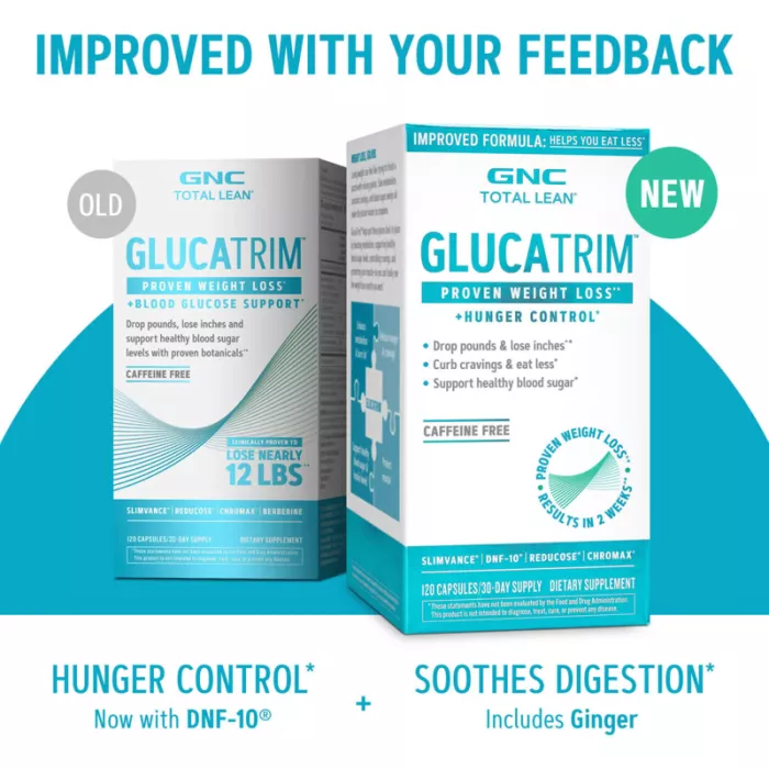 Gnc Total Lean Glucatrim Proven Weight Loss + Blood Glucose Support, Formula Noua Si Imbunatatita Pentru Slabit, 120 Cps  