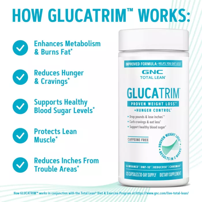 Gnc Total Lean Glucatrim Proven Weight Loss + Blood Glucose Support, Formula Noua Si Imbunatatita Pentru Slabit, 120 Cps  