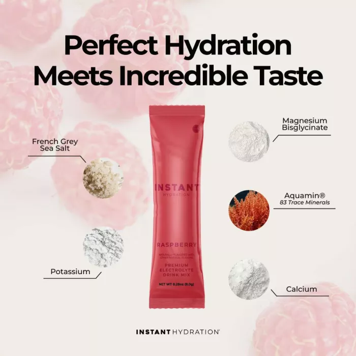 Instant Hydration, Premium Electrolyte Drink Mix, Electroliti Cu Aroma De Zmeura, 1plic, 8 G