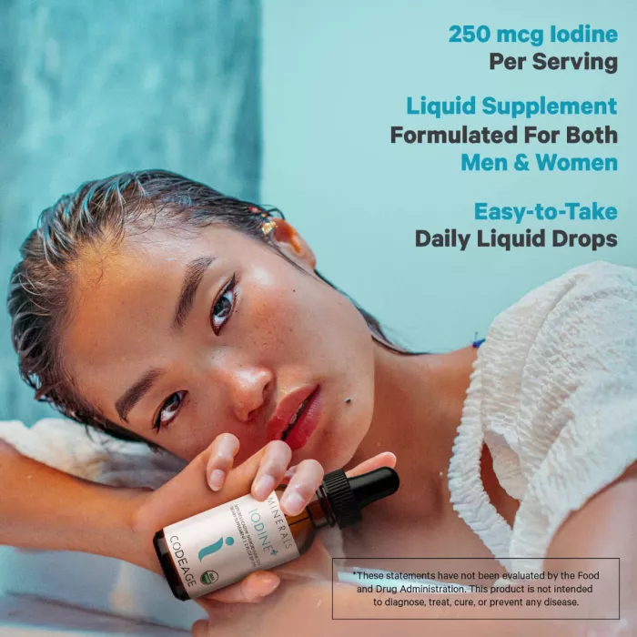 Codeage Liquid Iodine+ Unflavored, Iod Lichid Fara Aroma Pentru Suport Tiroidian Si Functionare Optima A Organismului,59.2 Ml