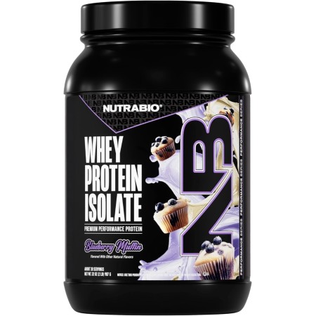 Nutrabio Whey Protein Isolate Blueberry Muffin, Izolat De Proteina Din Zer Cu Aroma De Briose Cu Afine, 907 G