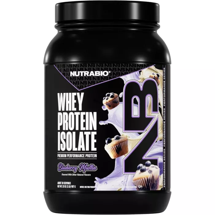 Nutrabio Whey Protein Isolate Blueberry Muffin, Izolat De Proteina Din Zer Cu Aroma De Briose Cu Afine, 907 G