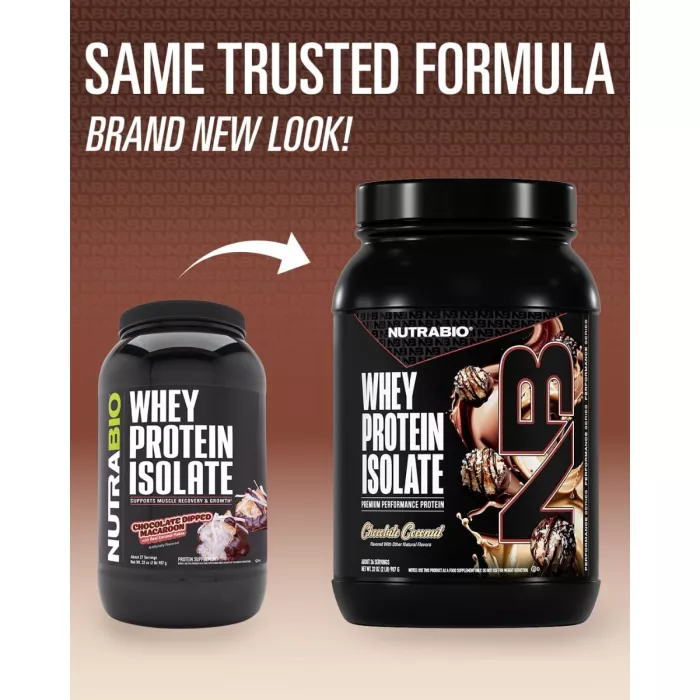 Nutrabio Whey Protein Isolate Chocolate Dipped Macaroon With Real Coconut Flakes, Izolat De Proteina Din Zer Cu Aroma De Macarons In Ciocolata Si Fulgi De Cocos, 907 G