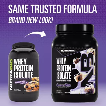 Nutrabio Whey Protein Isolate Blueberry Muffin, Izolat De Proteina Din Zer Cu Aroma De Briose Cu Afine, 907 G