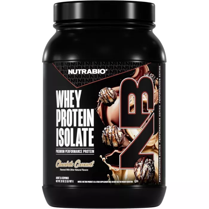 Nutrabio Whey Protein Isolate Chocolate Dipped Macaroon With Real Coconut Flakes, Izolat De Proteina Din Zer Cu Aroma De Macarons In Ciocolata Si Fulgi De Cocos, 907 G