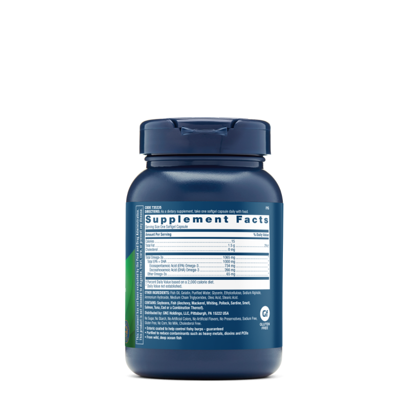 Gnc Triple Strength Fish Oil, Ulei De Peste 1000 Mg Omega 3 Epa Si Dha, 60 Cps