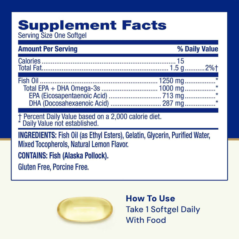 Gnc Triple Strength Fish Oil Ultra, Ulei De Peste, 1000 Mg Omega-3 Epa Si Dha, 30 Cps