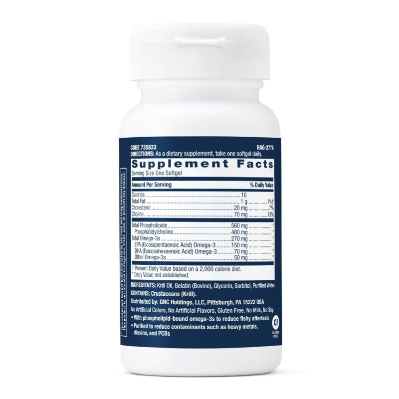 Gnc Triple Strength Krill Oil, Omega-3 Premium Din Krill Pentru Inima, Creier, Articulatii Si Vedere, 30 Cps