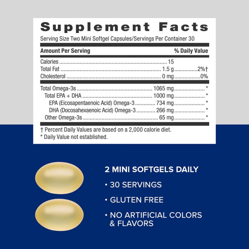 Gnc Triple Strength Fish Oil, Ulei De Peste Mini Capsule, 60 Cps