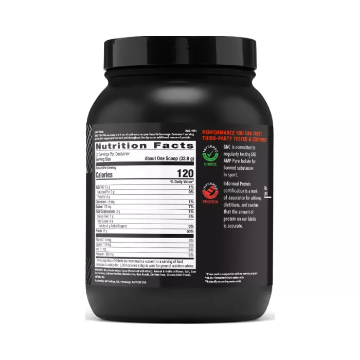 Gnc Amp Pure Isolate, Proteina Izolata Din Zer Cu Aroma De Inghetata De Ciocolata, 721.6 G