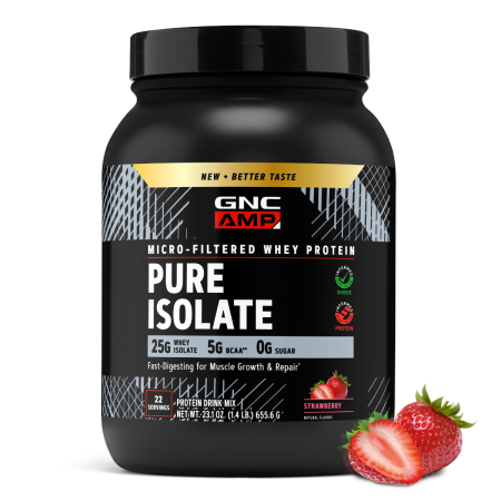 Gnc Amp Pure Isolate, Proteina Izolata Din Zer Cu Aroma De Capsuni, 655.6 G