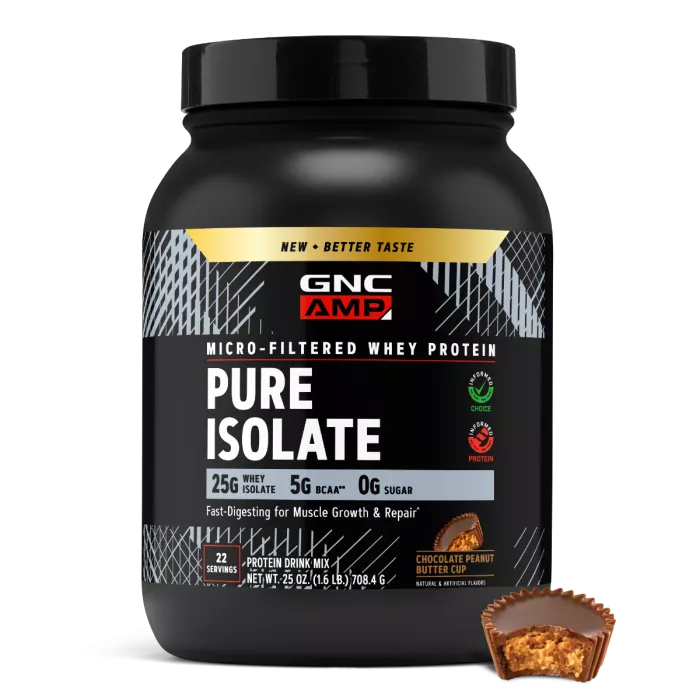 Gnc Amp Pure Isolate, Proteina Izolata Din Zer, Cu Aroma De Ciocolata Si Unt De Arahide, 708.4 G