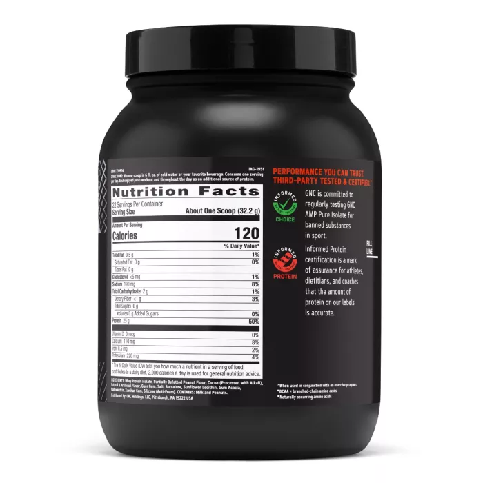 Gnc Amp Pure Isolate, Proteina Izolata Din Zer, Cu Aroma De Ciocolata Si Unt De Arahide, 708.4 G