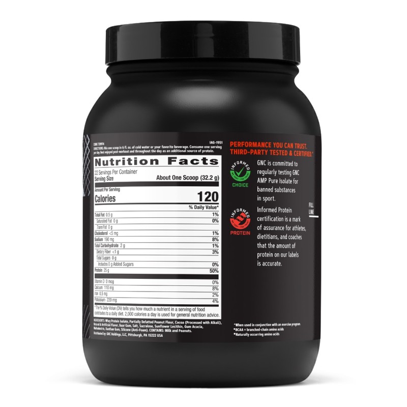 Gnc Amp Pure Isolate, Proteina Izolata Din Zer, Cu Aroma De Ciocolata Si Unt De Arahide, 708.4 G