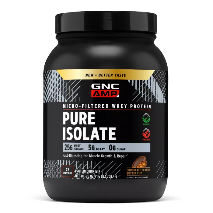 Gnc Amp Pure Isolate, Proteina Izolata Din Zer, Cu Aroma De Ciocolata Si Unt De Arahide, 708.4 G
