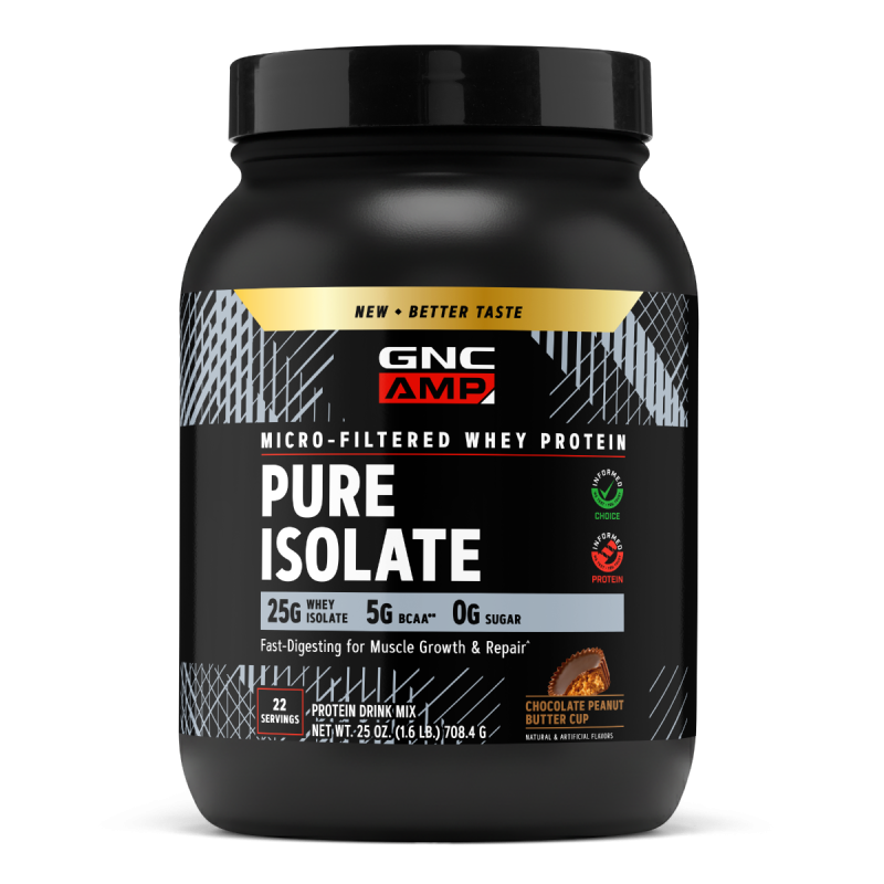 Gnc Amp Pure Isolate, Proteina Izolata Din Zer, Cu Aroma De Ciocolata Si Unt De Arahide, 708.4 G