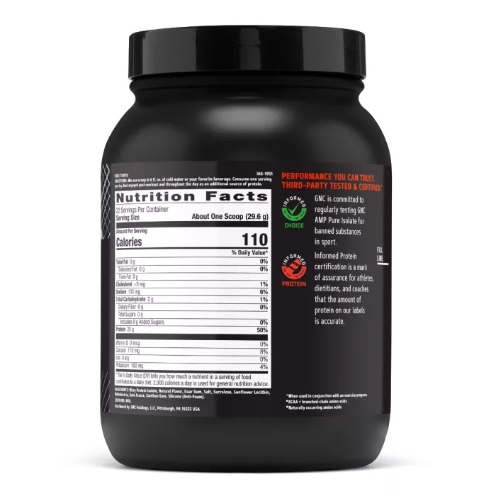 Gnc Amp Pure Isolate, Proteina Izolata Din Zer, Cu Aroma De Crema De Banana, 651.2 G