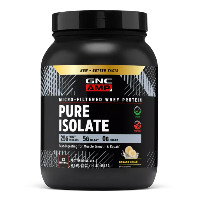 Gnc Amp Pure Isolate, Proteina Izolata Din Zer, Cu Aroma De Crema De Banana, 651.2 G