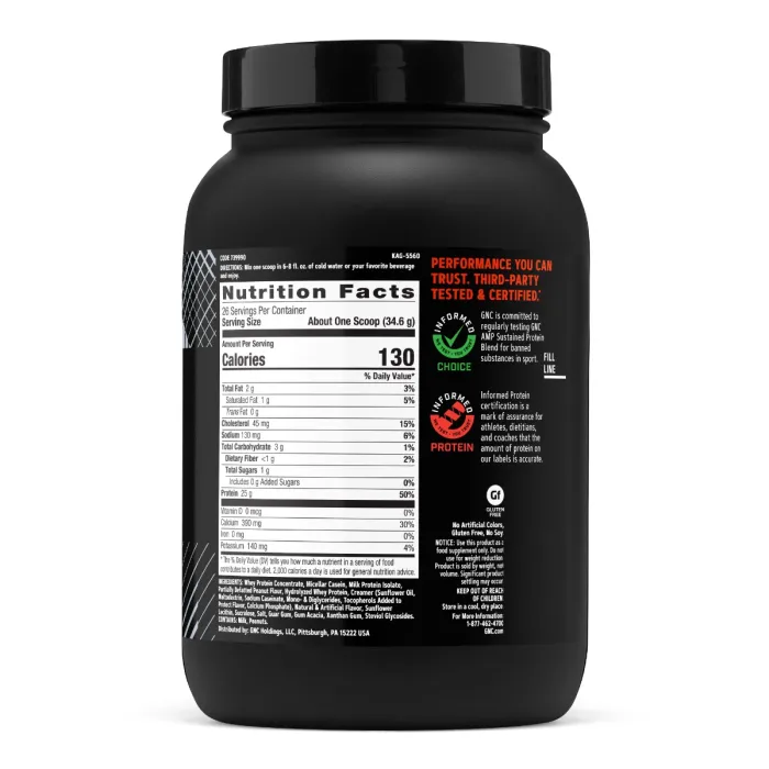 Gnc Amp Sustained Protein Blend, Amestec Proteic, Cu Aroma De Pufuleti Cu Unt De Arahide, 899.6 G