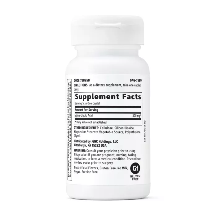 Gnc Alpha-lipoic Acid 300 Mg, Ala Acid Alfa Lipoic, 60 Tb