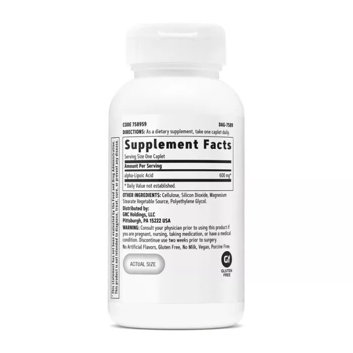 Gnc Alpha-lipoic Acid 600 Mg, Ala Acid Alfa Lipoic, 60 Tb
