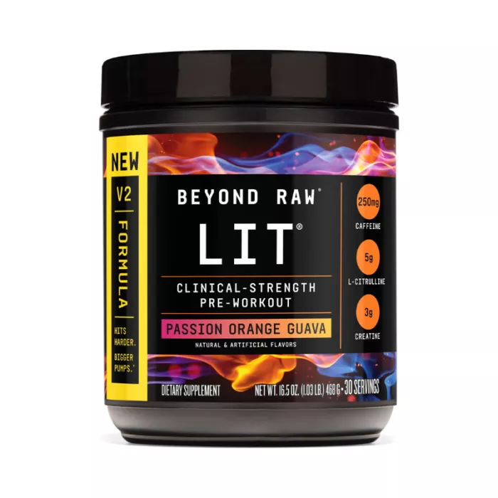 Gnc Beyond Raw Lit V2 Pre-workout With Passion Orange Guava Flavor, Pre-workout Cu Aroma De Passion Orange Guava, 468 G